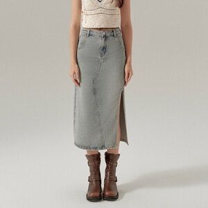 Denim mid length skirt